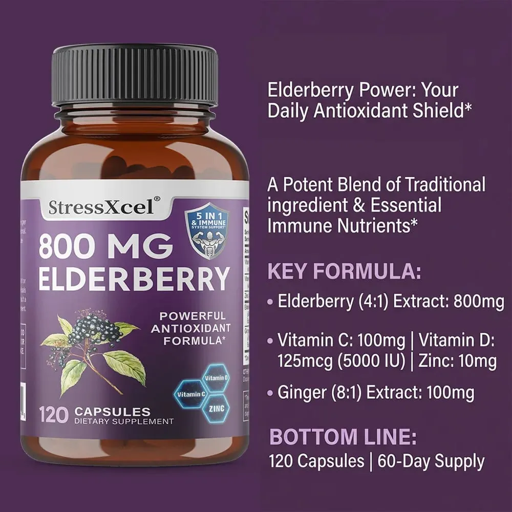 Elderberry Capsules Supports Skin Radiance Tone Immune Wellness for Adults Natural Herbal Supplement Antioxidant