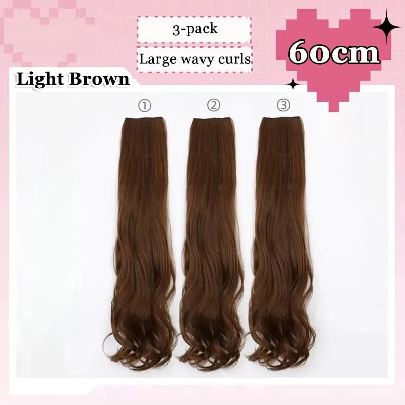 3Pcs/Set 6Clips Hair Extension Black Long Large Wavy Curls Natural Hair Hairpiece Heat Resistant Fiber For Women Hairstyle