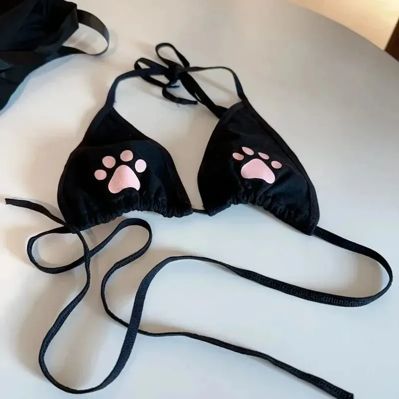 Estilo japonês rendas até lolita conjunto de roupa interior feminina algodão respirável kawaii gato garra bonito conjunto sutiã cosplay dos desenhos animados conjunto sutiã lingerie
