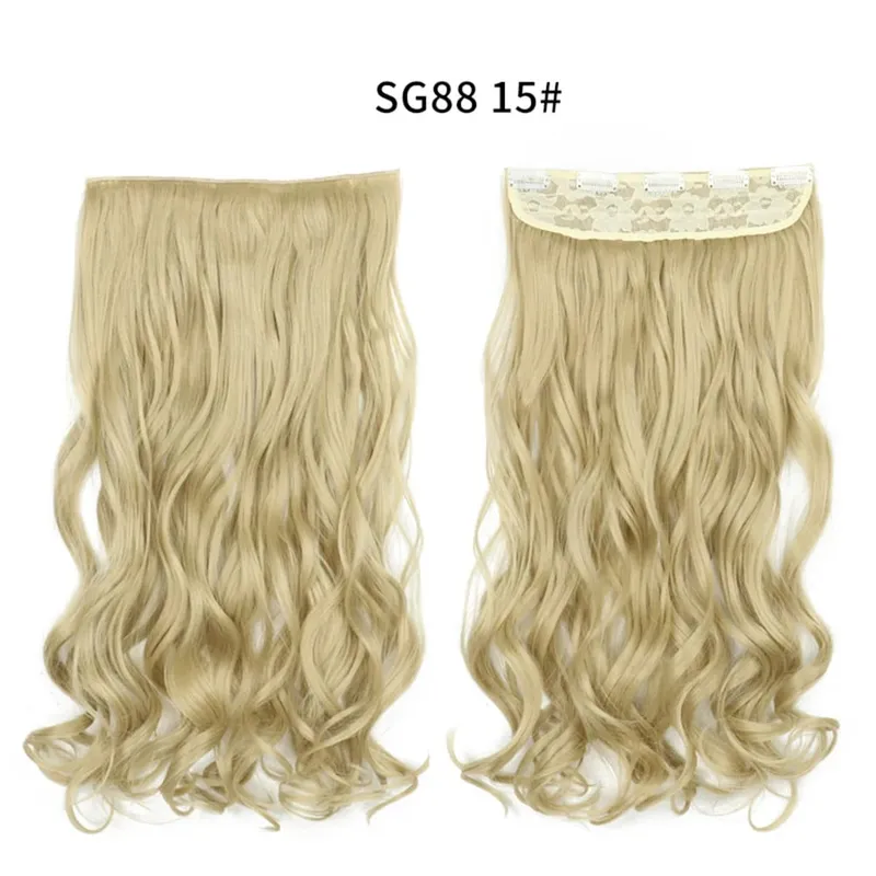 Longo reto encaracolado uma peça 5 clipes clip-in extensões 22 Polegada penteados resistentes ao calor cor mistura loira pedaço de cabelo para mulher