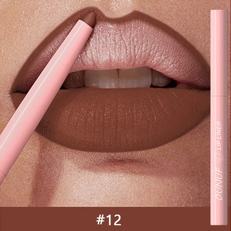 Lápiz Delineador de labios rojo mate, 12 colores, resistente al agua, antiadherente, lápiz labial delgado, maquillaje, delineador de labios rosa desnudo, contorno de labios