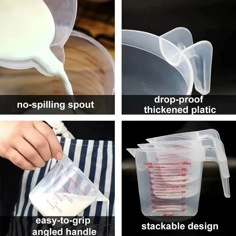 Kusina Food Grade 0.25L 0.5L 1L Plastic Tip Mouth Pot Ibuhos ang Spout Clear Measuring Cup Household Baking Scale Cup Tool sa Kusina