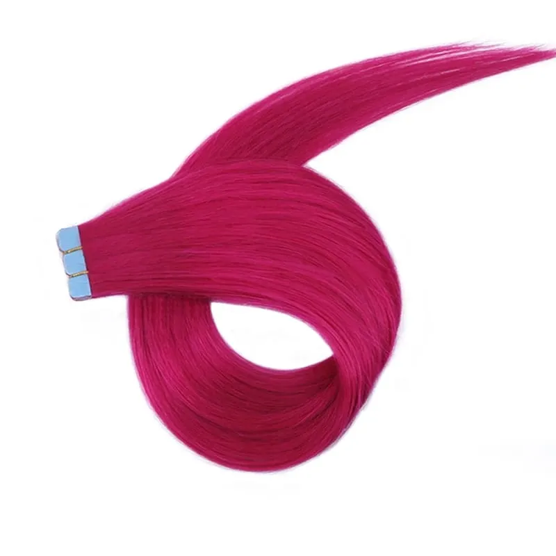 Colorful Mini Tape In Hair Extensions Human Hair Skin Weft Machine Remy Red Natural Straight 12-20 inch 10pcs Tape In Extension