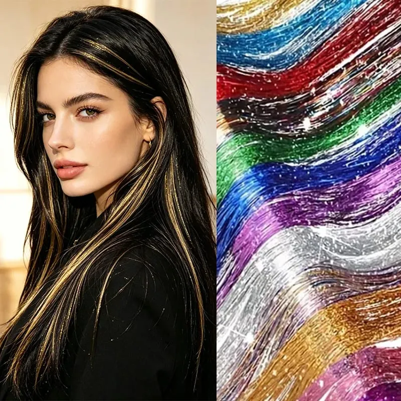 24Inch Synthetic Hair Tinsel Clip In Glitter Tinsel Hair Extensions Clip In Sparkle Hair Accessories para sa mga Babae na Babae