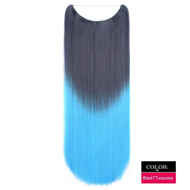 Synthetic One piece Hair Extensions No Clip No Glue Invisible 24inch Long Straight Wave Heat Resistant String Hairpiece