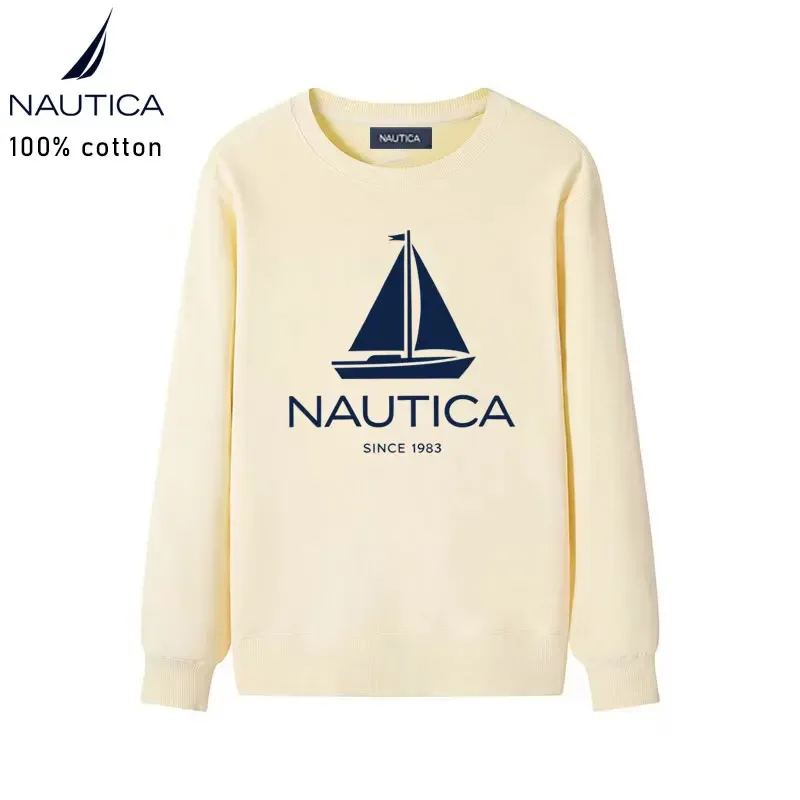 Nautica American classic sailing yacht logo printed men's and women's high-quality pure cotton loose-fitting men's sweatshirt