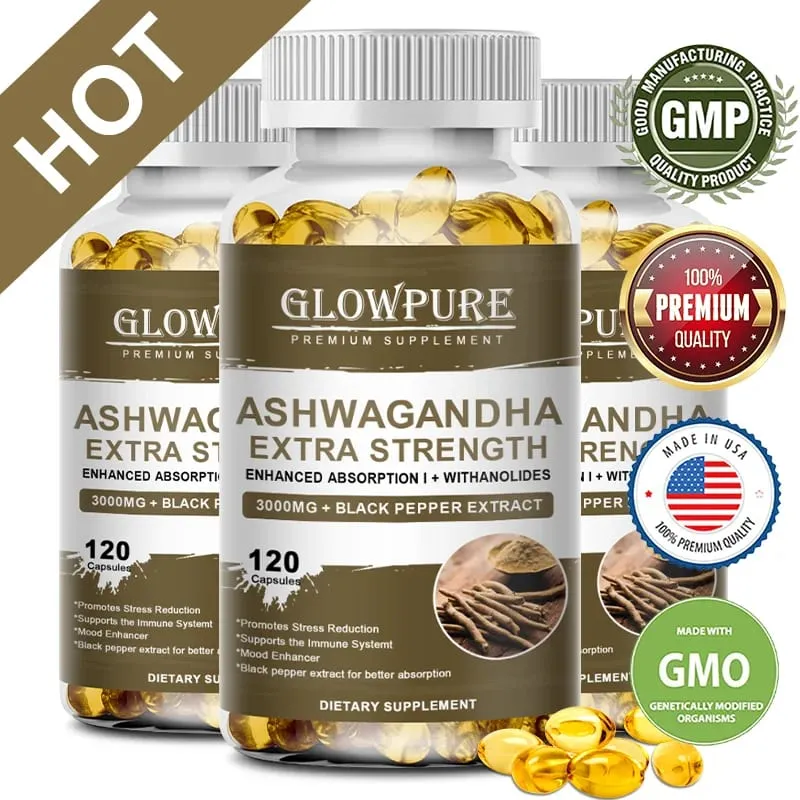 Ashwagandha 根萃取物膠囊用於緩解壓力、睡眠、能量和注意力高級配方補充劑