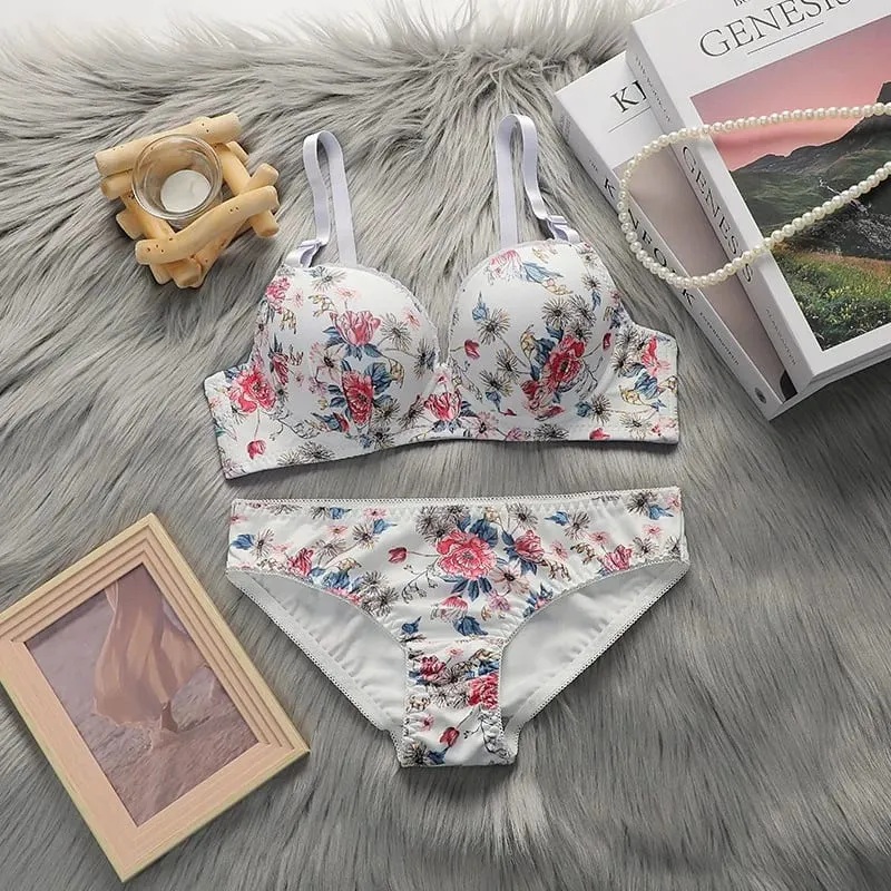 Teen Girls Floral Print Underwire Bra Set Women Floral Brassiere 2Pcs Lingerie Intimates — image 2