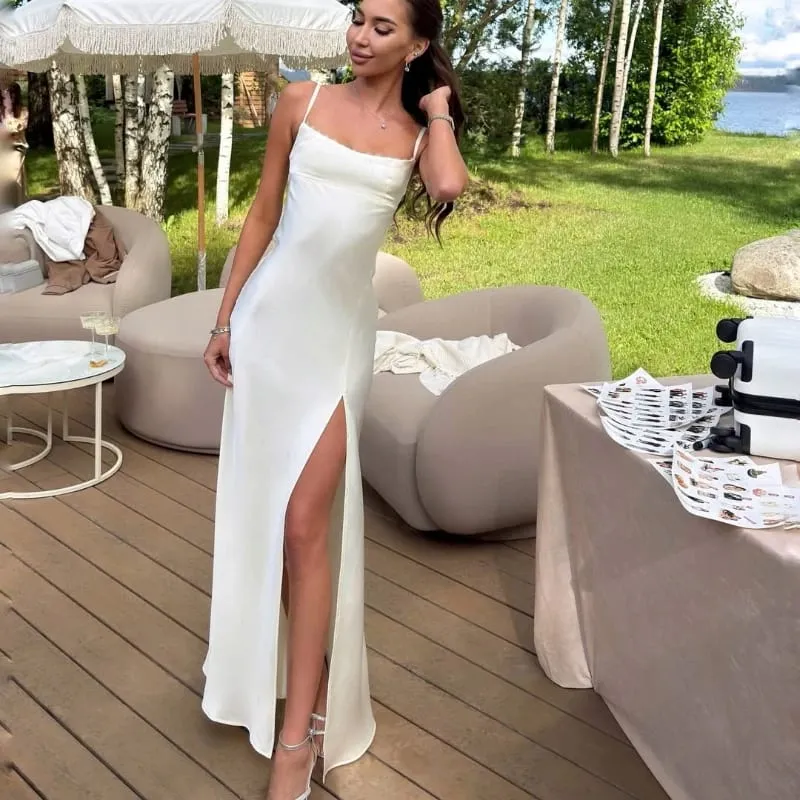 Tsiisd Fashion Satin Backless Women's Mini Dress Lace-Up Spaghetti Strap Slit Elegant Sexy Wedding Party Dress Female Dress 2026 — image 6