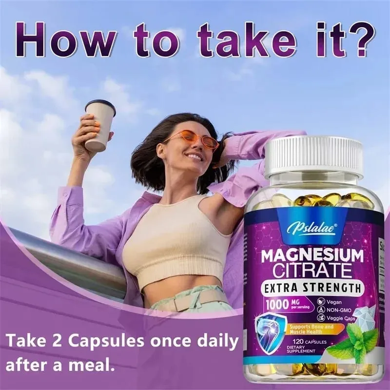 Magnesium Citrate 1000 Mg - Supplement for Stress Relaxation Bone Sleep Heart Health Nerve Muscle & Metabolism