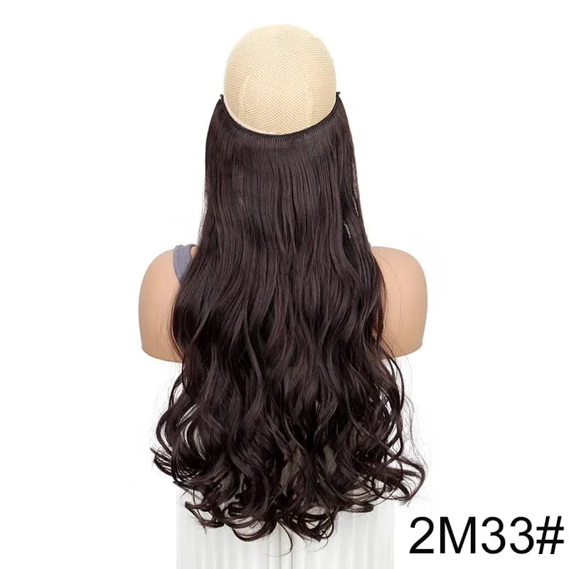 20Inch Synthetic Long Curly Invisible Wire Hair Extensions Headband Heat Resistant No Clips Hairpiece for Women