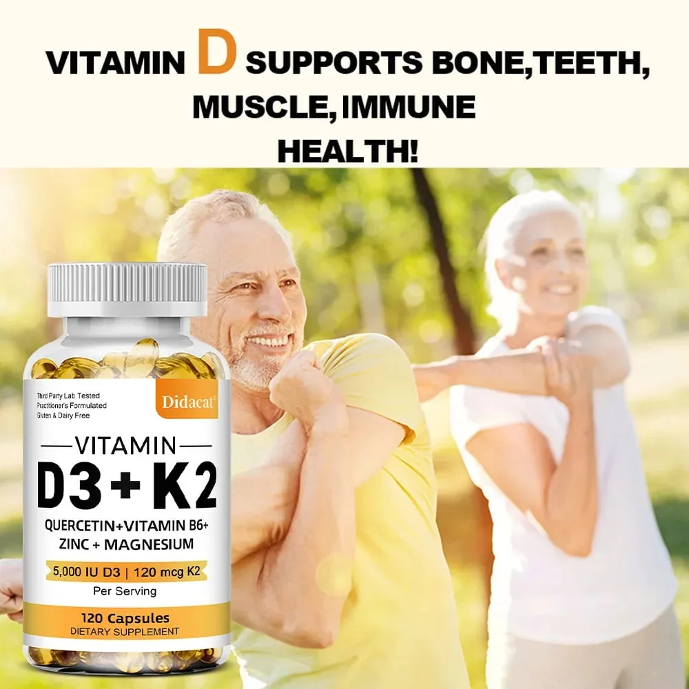 Vitamin D3 K2 Capsules Daily Supplement Healthy Immune System Heart and Bones Multi Diet Supplement for Adults — image 4