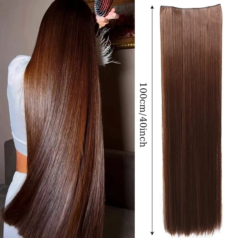 40inch Super Long Hair Extensions Wig Straight 5Clips in Hair Extensions Synthetic Hairpiece Fake Hair for Women Daily Party Use — image 9
