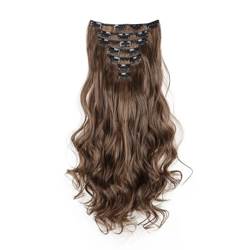 Clip In Hair Extensions 7 PCS Full Head 18Inch Long Curly Wavy Synthetic Hair Pieces Natural Wavy For Women GirlsHair cosplaywig