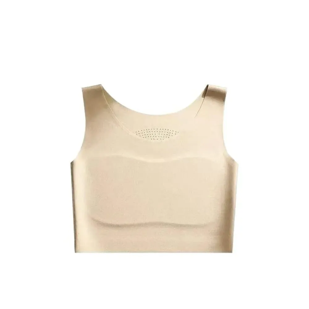 S/M/L/XL/XXL Chest Binding Underwear U Neck Design Fixed Cup Invisible Seamless Bra Soft Steel Ring Ice Silk Material