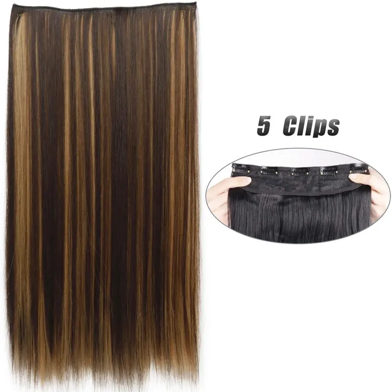 Long Wavy 5 Clip In Hair Extension Mga Synthetic Fiber Hairpieces na 22/32'' Black Blonde Mixed color False Hair Daily Use