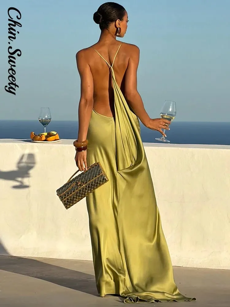 Elegant Solid Women's Dress Side Split Backless V-Neck Hip Package Lady Long Dresses 2026 Summer Autumn Female Party Robe