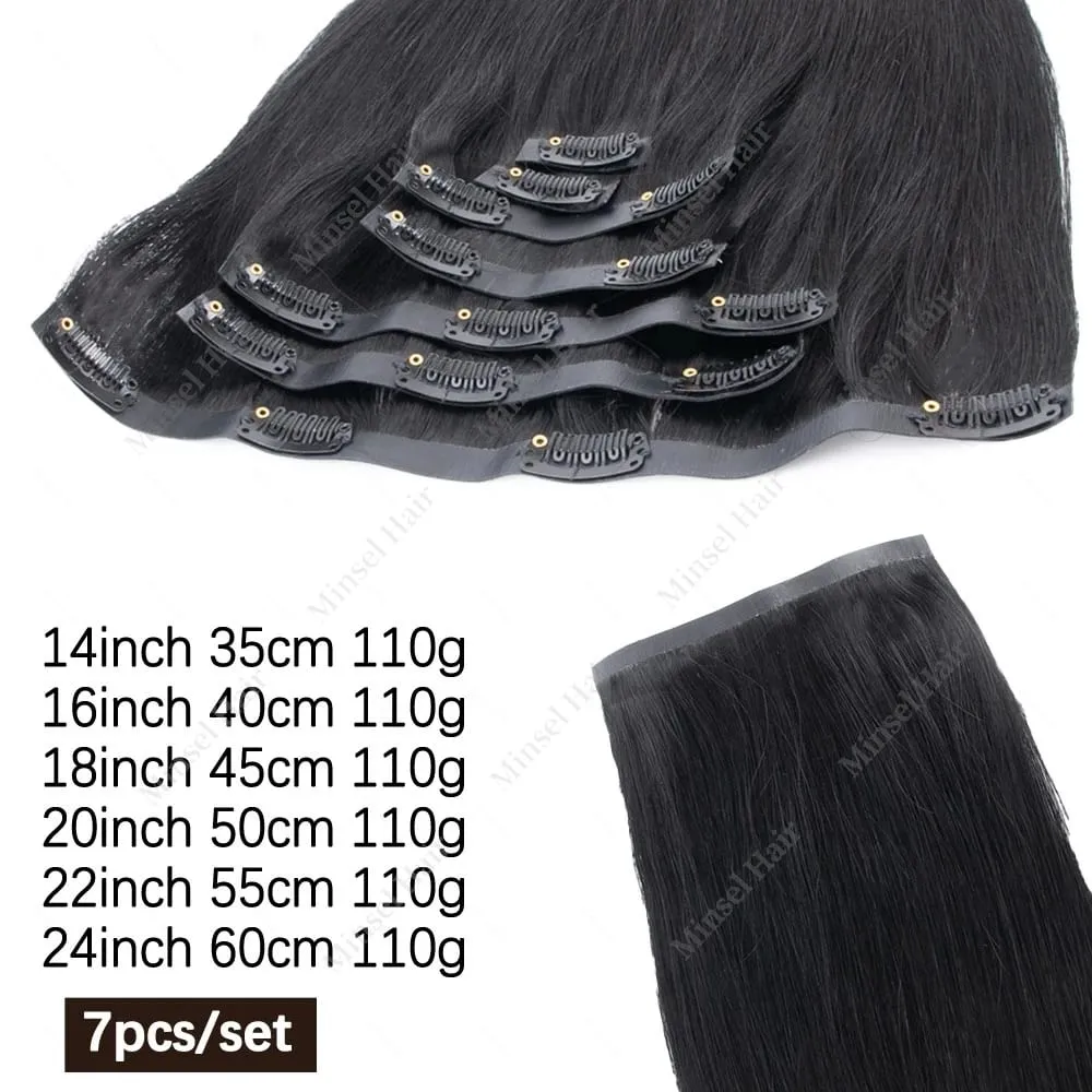 PU Clip Ins Human Hair Premium Remy Clip In Extension Sa Tape Weft Silk Straight European Real Natural na Buhok 14-24inch 7pcs 110G