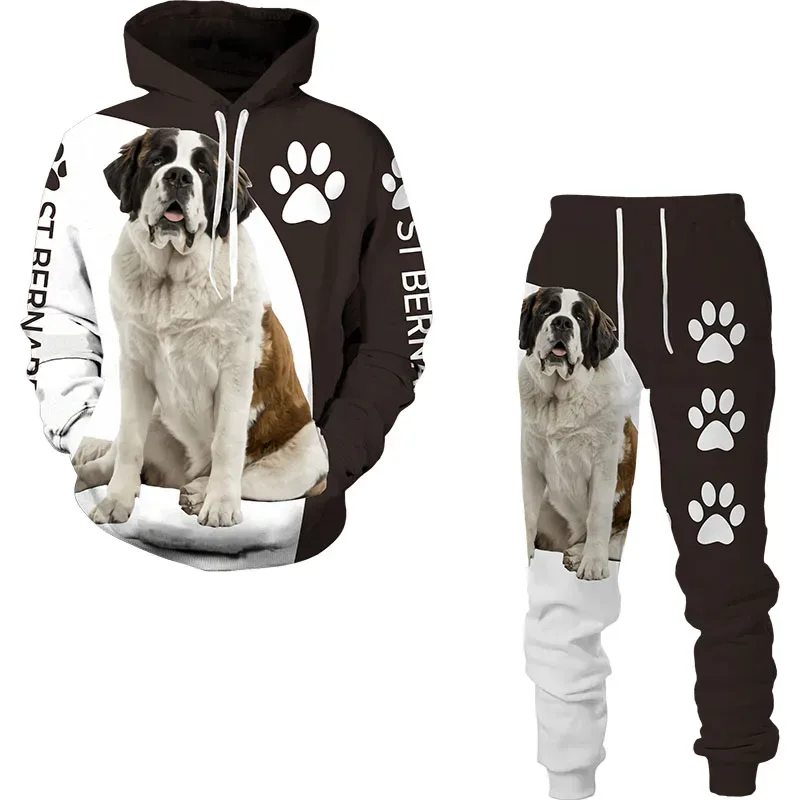 Divertido perro Animal 3D impreso Sudadera con capucha traje de hombre otoño Casual sudaderas pantalones de chándal moda conjunto de chándal de dos piezas ropa de hombre