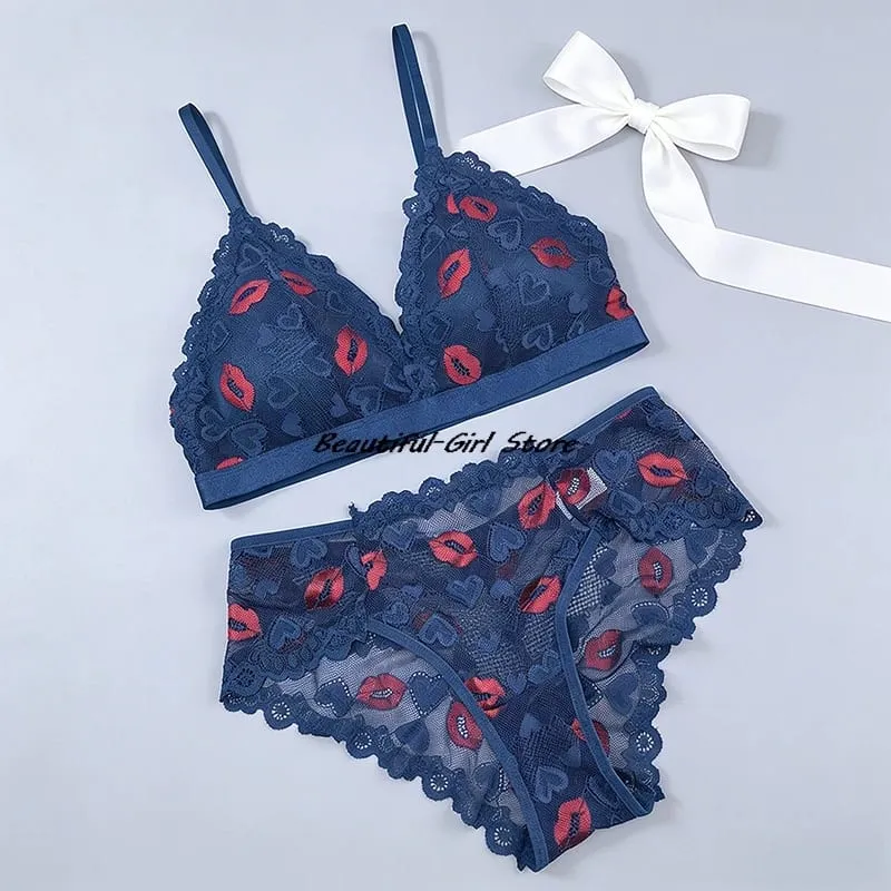 1 Set Lace Bra Set Women's Underwear Set Seamless Wire-Free Hollow out Bra And Panty Embroidered Intimate Lingerie for Women