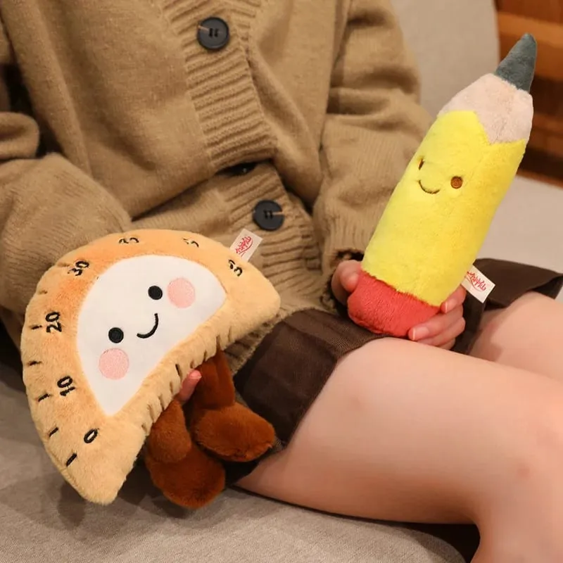 13/20cm Pencil Case Stationery Plush Humanoid Toy Stuffed Kawaii Eraser Ruler Doll Pendant with Loop Plushie Decor for Bag
