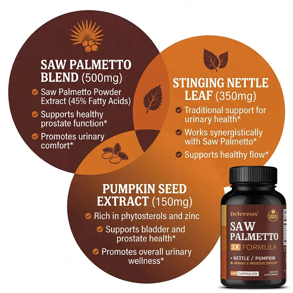 Saw Palmetto Prostate Health Supplement To Promote Urinary Tract Function - 500mg Per Serving DHT Blocker Hair Vitamin Vegan