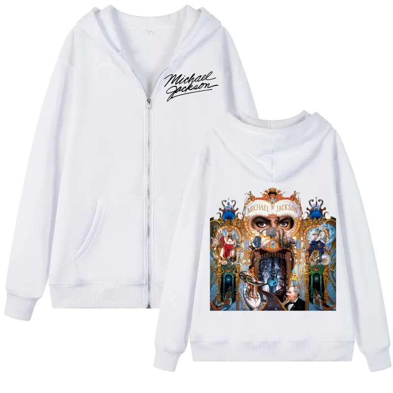 Singer Michael Jackson Album Graphic Zipper Hoodie Men Women Fashion Rock Zip Up Pullovers Harajuku Y2k Style Hooded Sweatshirts