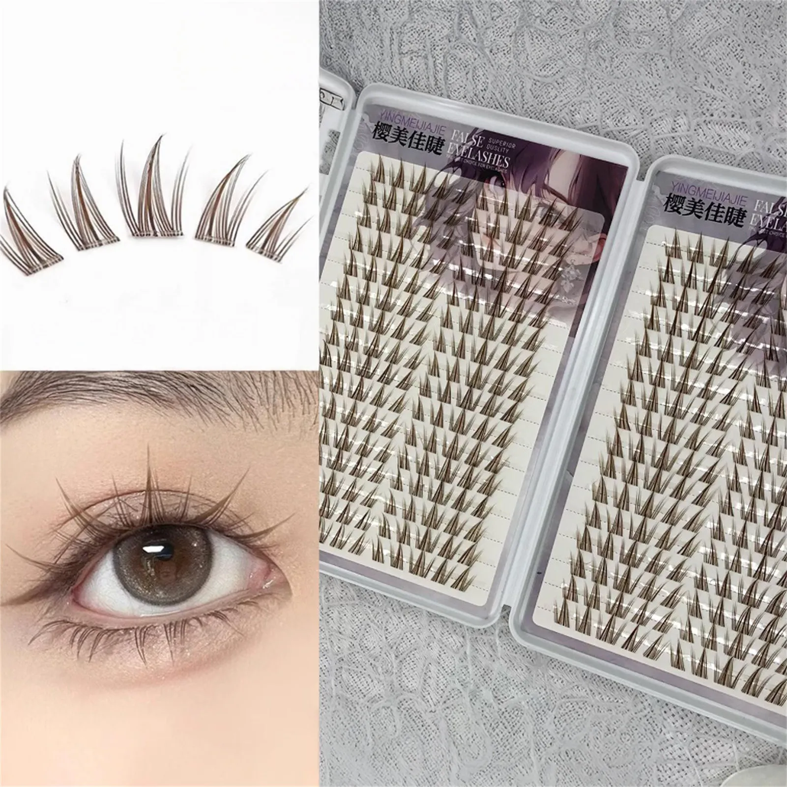 Sunflower Brown False Eyelashes 11-13mm Mixed Length Doll Lashes Extension Natural Wispy Soft Comic Eye Lashes Makeup Tool