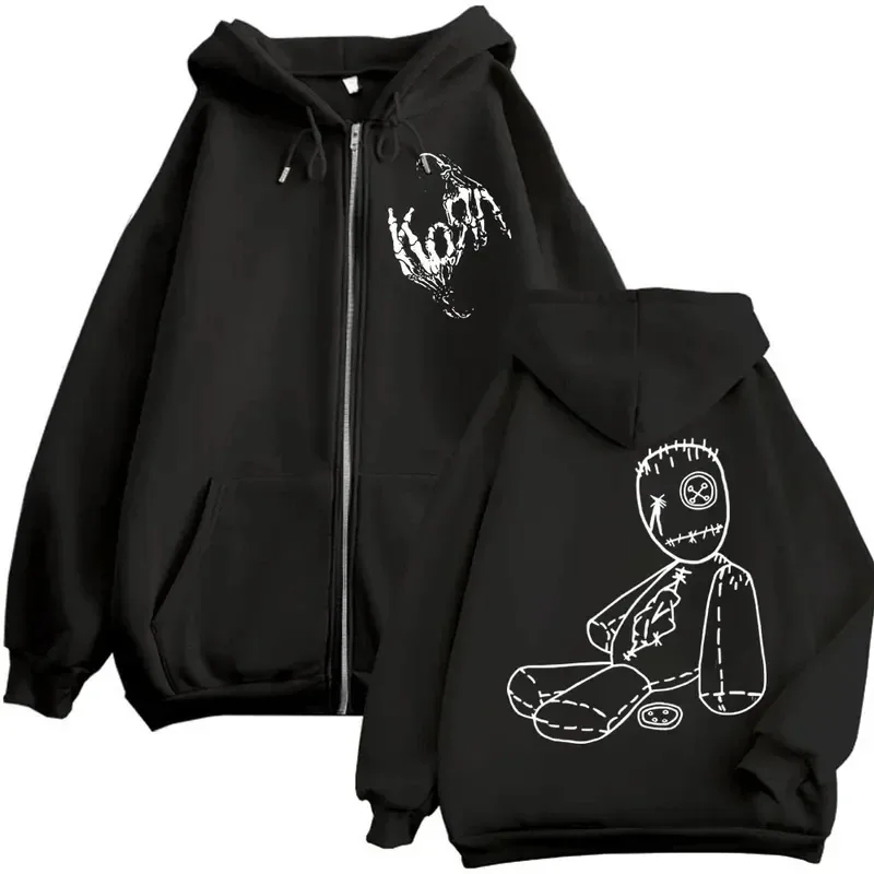 Limited Korn Rock Band Merch Zipper Hoodies Music Album Issues Print Zip Up Sweatshirts Men Women High Quality Fashion Pullovers