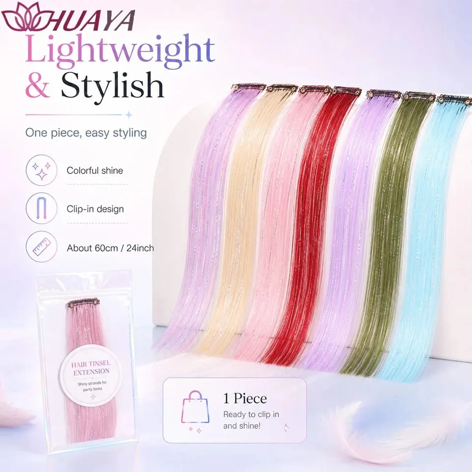 Synthetic Glitter Hair Tinsel Clip In Extensions for Women Girls Colorful Party Festival Cosplay Hair Accessories