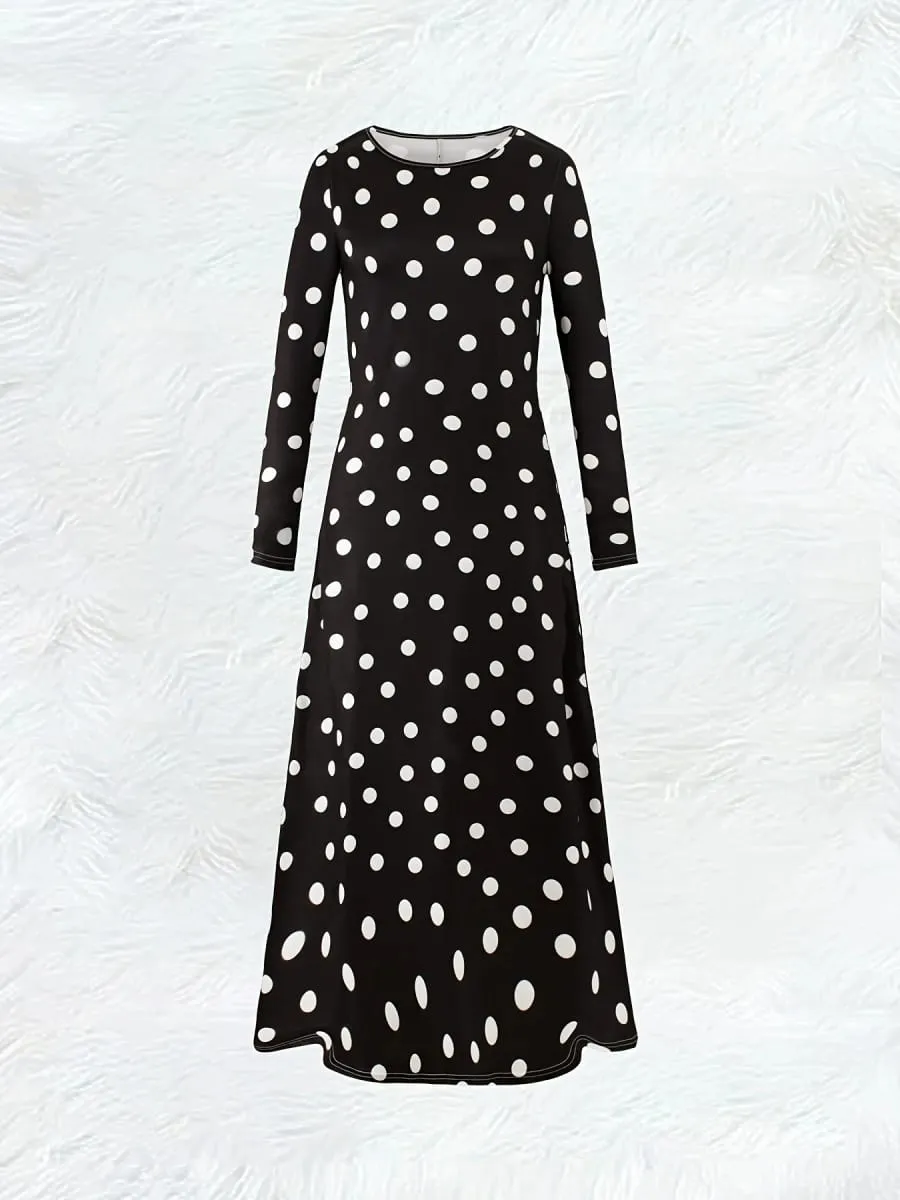 Long Sleeve Dress for Women Casual Solid Color A Line Midi Dress Fall Winter Fashion Elegant Office Wear Comfortable Stretchy