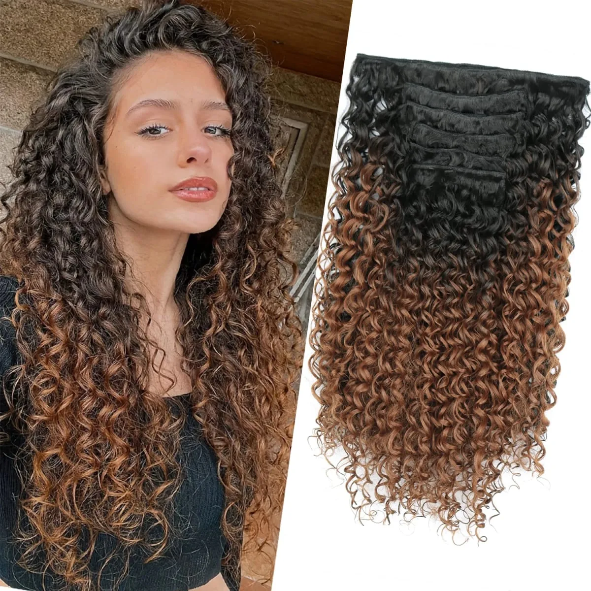 16 Clip In Hair Extensions Synthetic Kinky Curly Full Head Fake Pieces Brown Black Hair Extensions Suitable For Black Women
