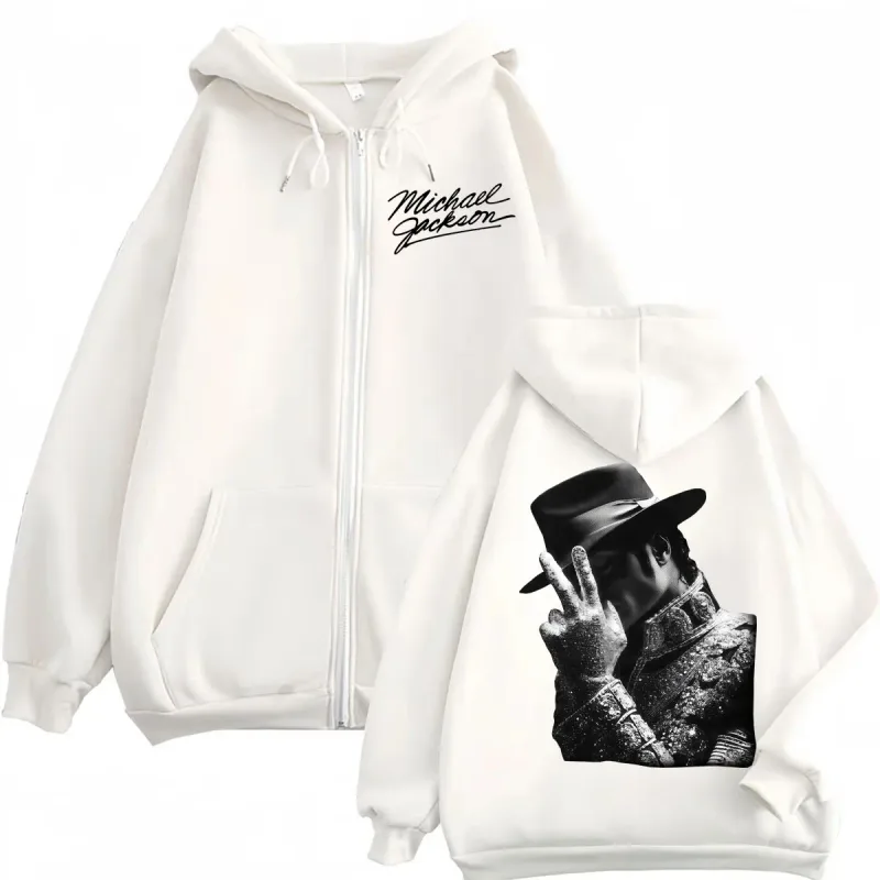 90's Classics Michael Jackson Merch Zipper Hoodie Men Women Fashion Rock Zip Up Pullovers High Quality Fleece Hooded Sweatshirts