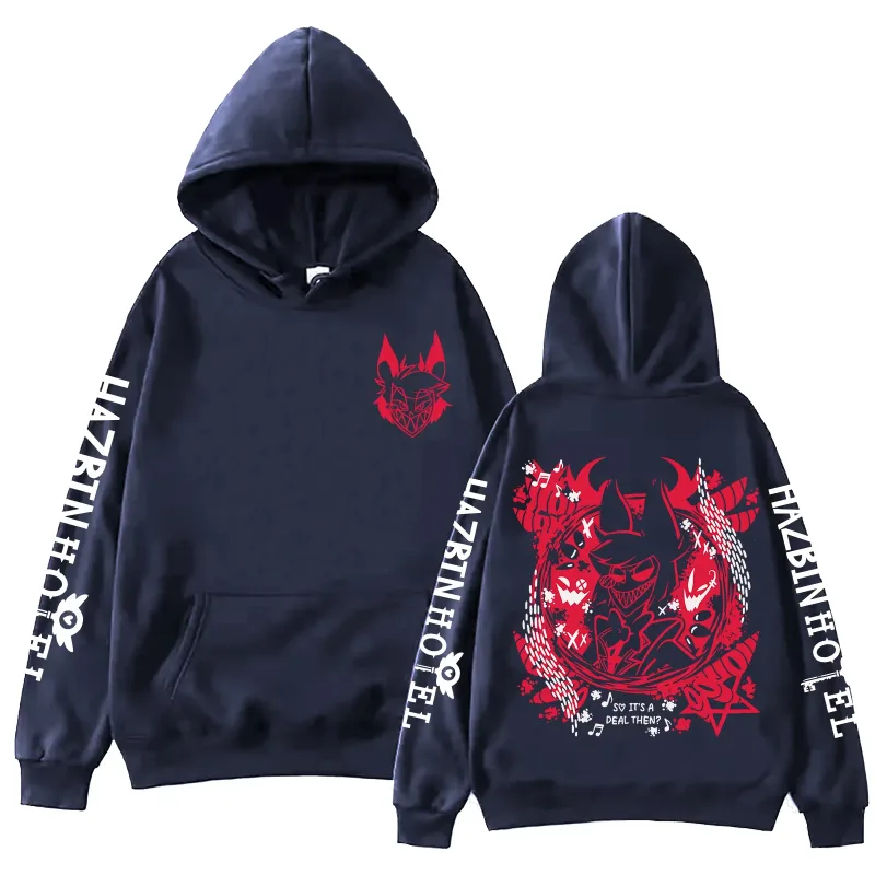 Anime Hazbin Hotel Alastor Printed Hoodies Y2K Men Women Casual Goth Hoodie Soft Thick Fleece Hooded Sweatshirt Loose Street Top