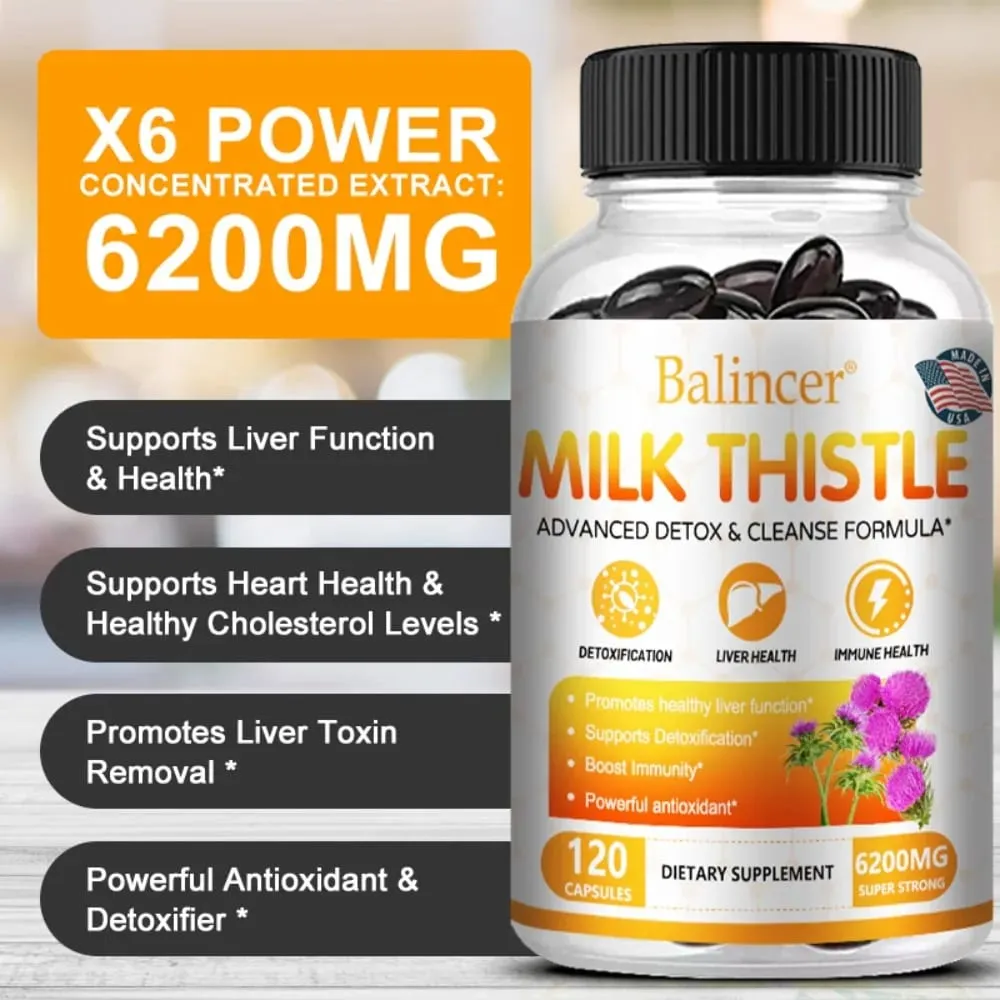 Milk Thistle with Dandelion Root - for Kidney & Liver Health Liver Detox and Cleanse Promotes Skin and Digestive Health