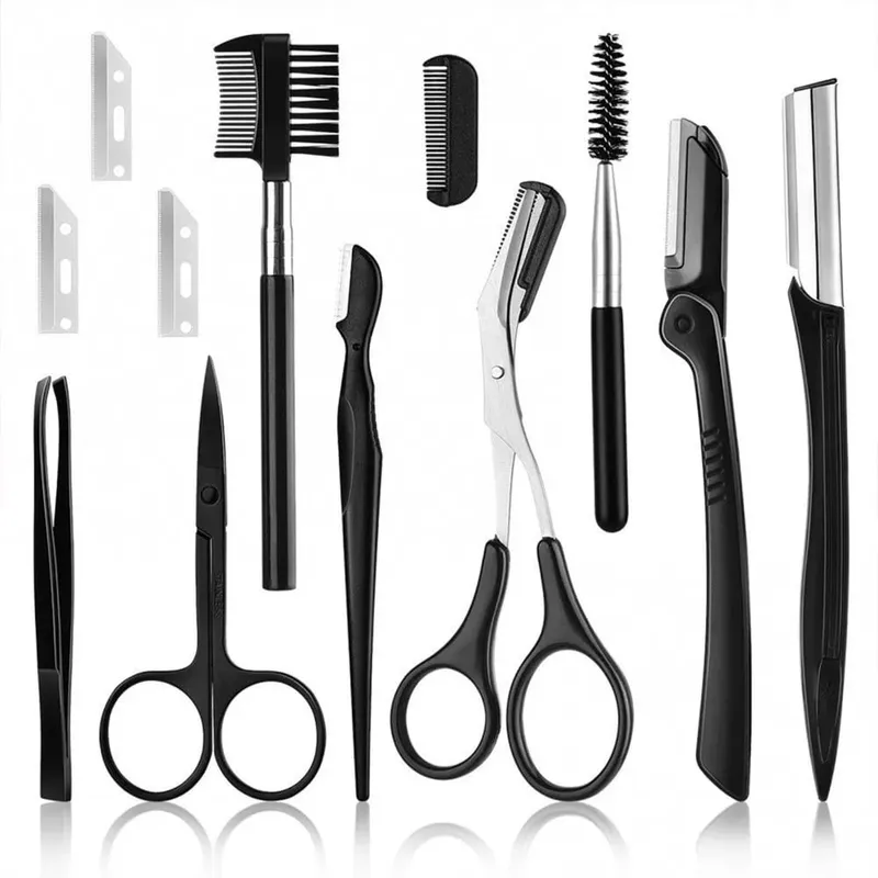 4/11/12 Pcs New Eyebrow Trimmer Set Scissors Tweezers Eyebrow Razor Scraping Eyebrow Comb Razor Eyebrow Clip Makeup Tools Sets