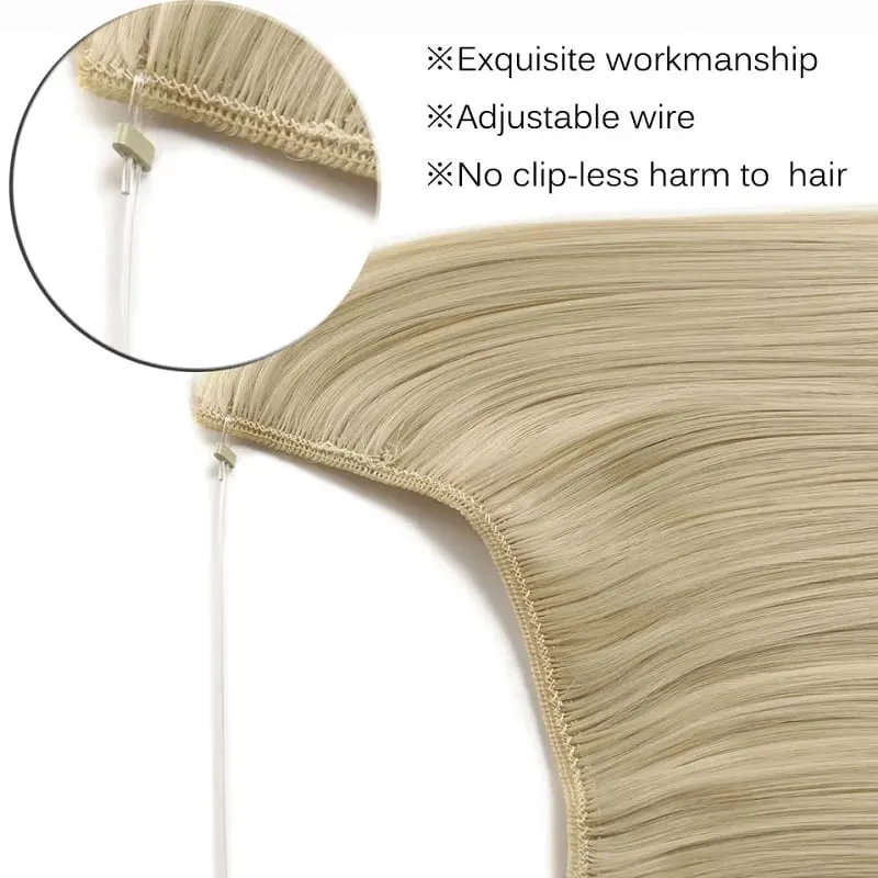20Inch Synthetic Long Curly Invisible Wire Hair Extensions Headband Heat Resistant No Clips Hairpiece for Women