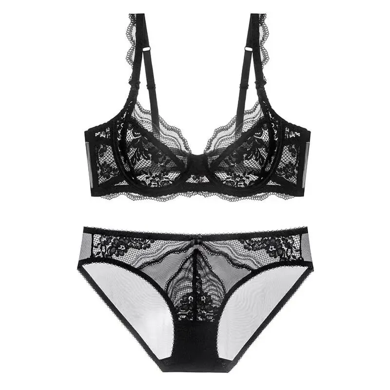 Fashion Ladies Ultra Thin Lace Lingerie Set Victorian Style Soft Underwire Push Up Gather Lift Unpadded Breathable Wear