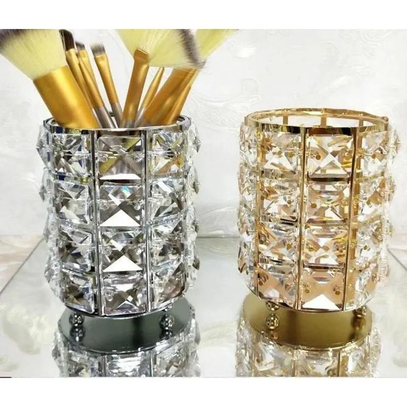 New Crystal Storage Cup Makeup Brush Eyebrow Pencil Storage Bottle Jewelry Storage Container European Cosmetics Storage Box
