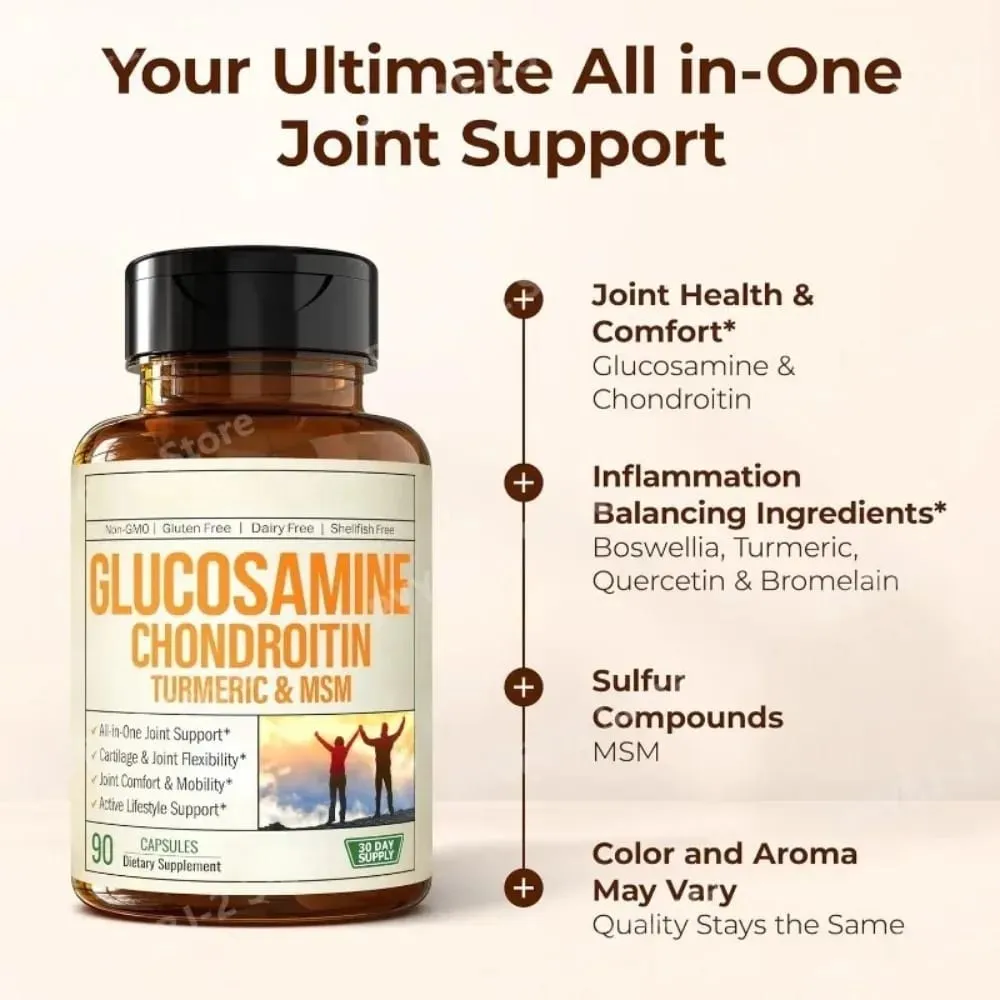 Glucosamine Chondroitin MSM Supplement Capsules with Turmeric Daily Joint Care Support Formula 90 Pieces