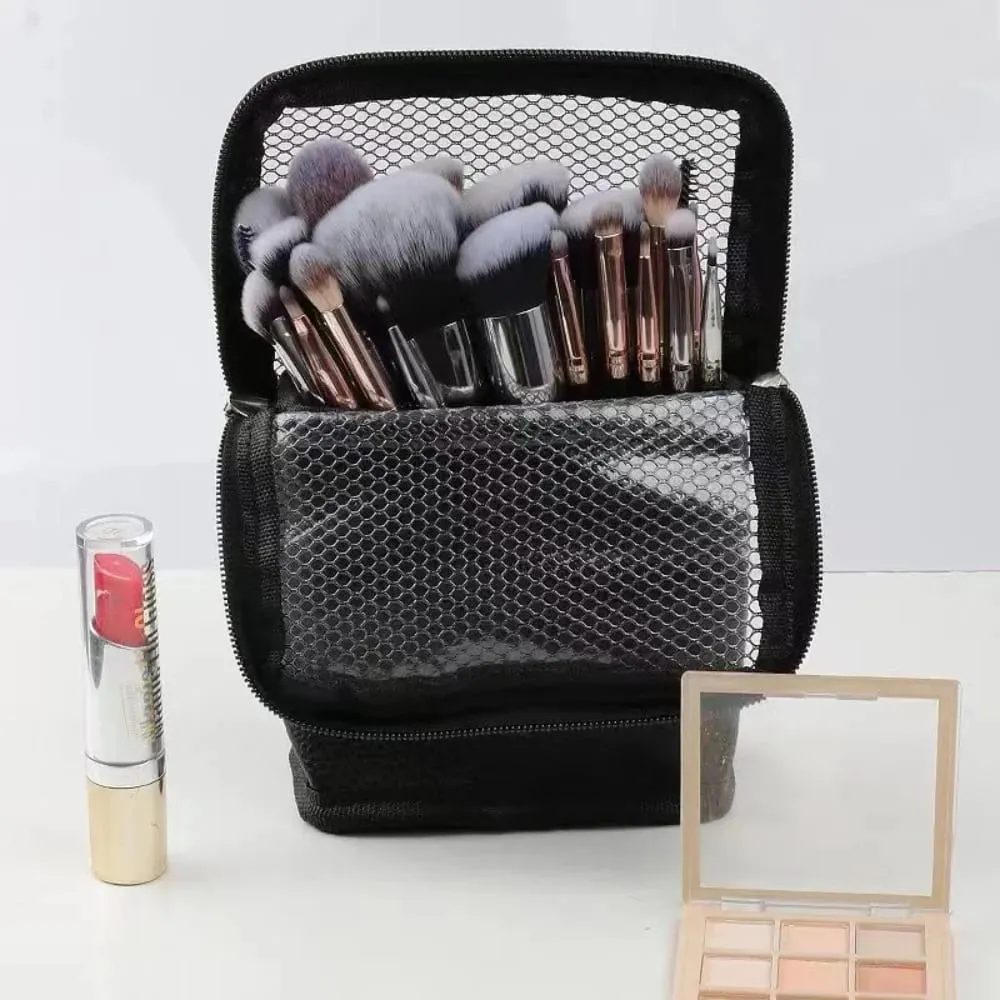 Standing Mesh Makeup Brushes Bag Waterproof Makeup Brush Storage Organizer Holer Women Girl's Comestics Toiletry Bag