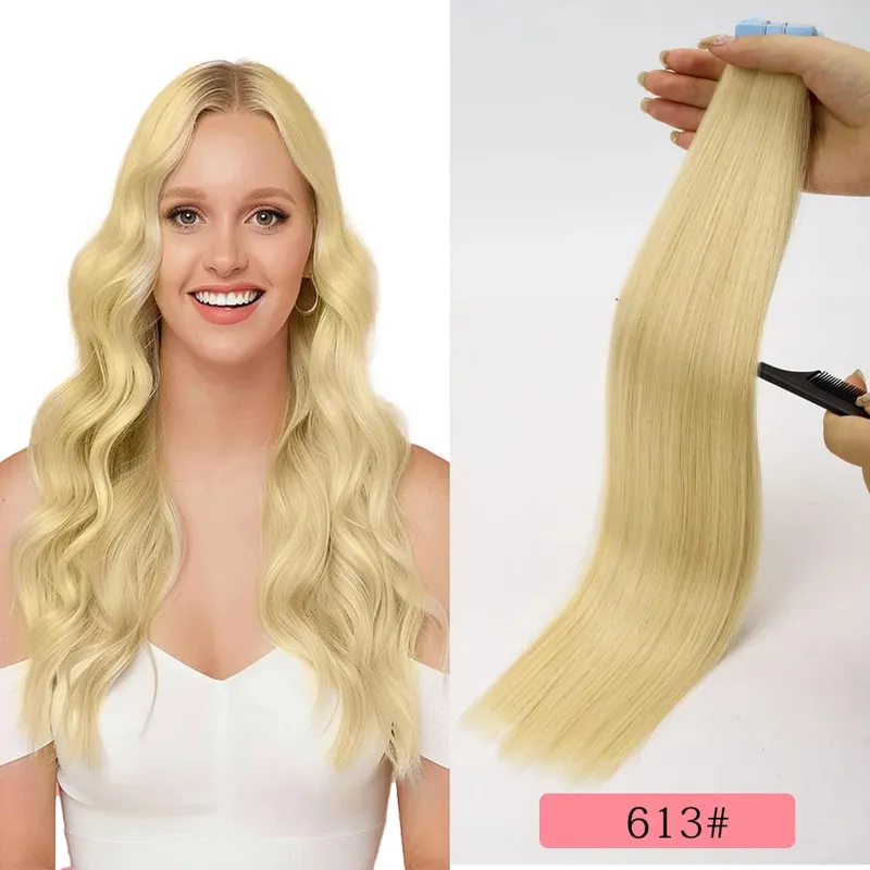 Tape in Hair Extensions Human Hair Remy Tape Ins Human Hair Extensions Seamless Silky Straight Skin Weft for Length and Volume