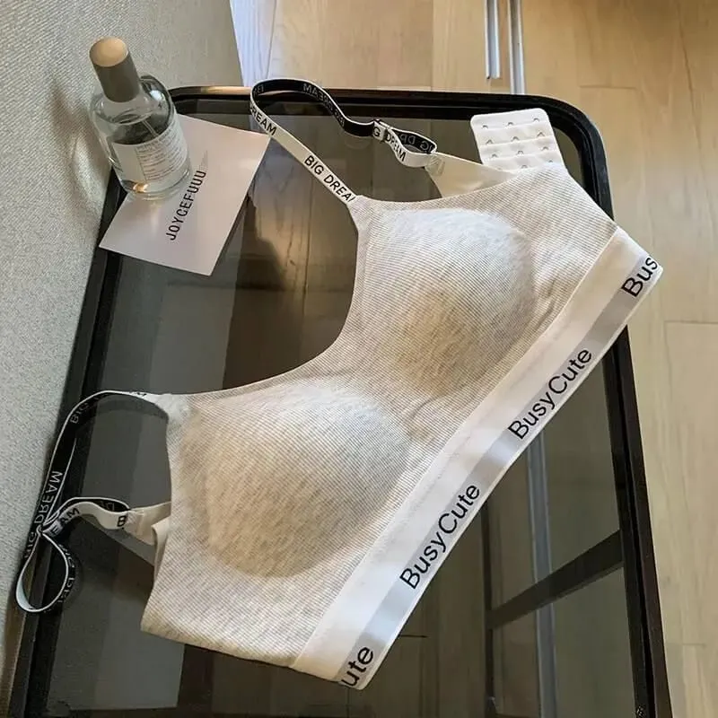 Trendy American Wireless Sports Bra Seamless Letter U Back Small Cup Push Up Anti Sag Side Support Workout Breathable Underwear