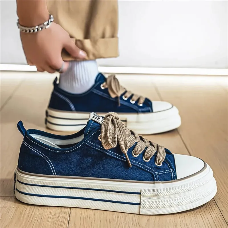 Men's Vulcanized Shoes Classic Low-top Canvas Shoes Height Increase Platform Shoe Men‘s Casual Sneakers Fashion Skateboard Shoes