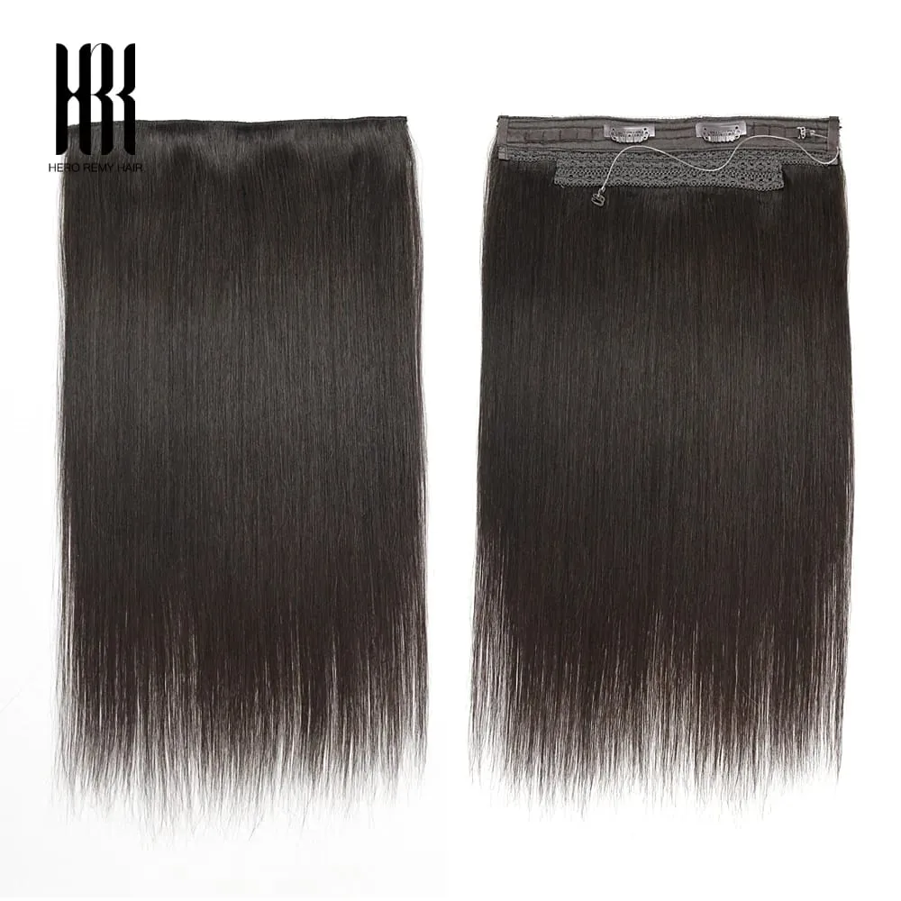 Halo Hair Extensions 100% Remy Human Hair 16-22 Inch Hidden Wire Removable Velcro Clip In Hair Human Remy Fish Line Extensions