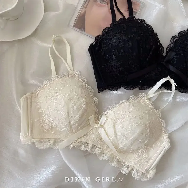 Sexy Lace Embroidered Bra Set with Small Chest Gathered for Collection Accessory Breasts Without Steel Rims Underwear Set