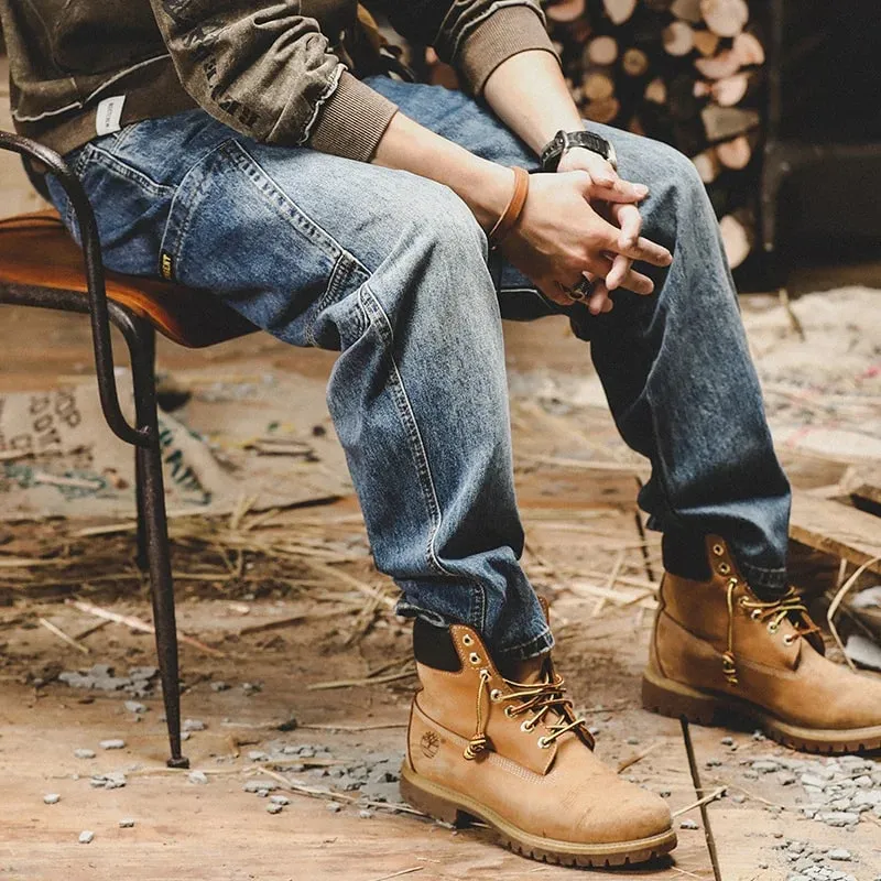 American Retro Jeans Men Autumn High StreetinsTrendy Cargo Pants Men Loose Fit Plus Size Straight Wide-Leg Pants
