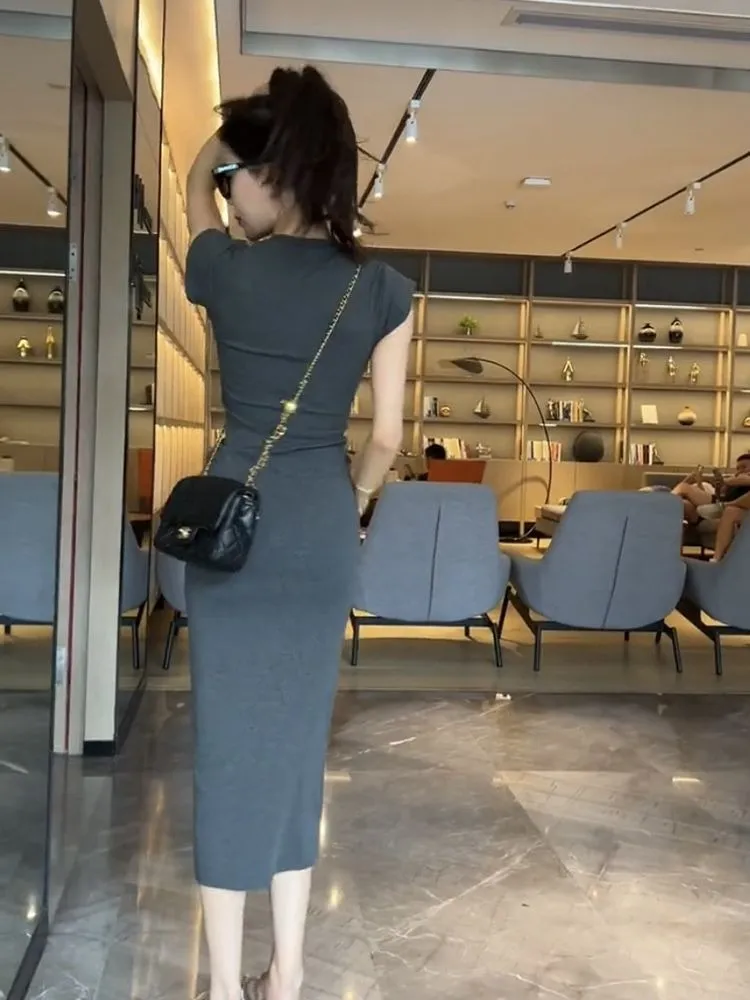 Coquette vestido midi slim fit, elegante, na altura do joelho, verão, outono, manga curta, meio da panturrilha, formato x, puro e sexy