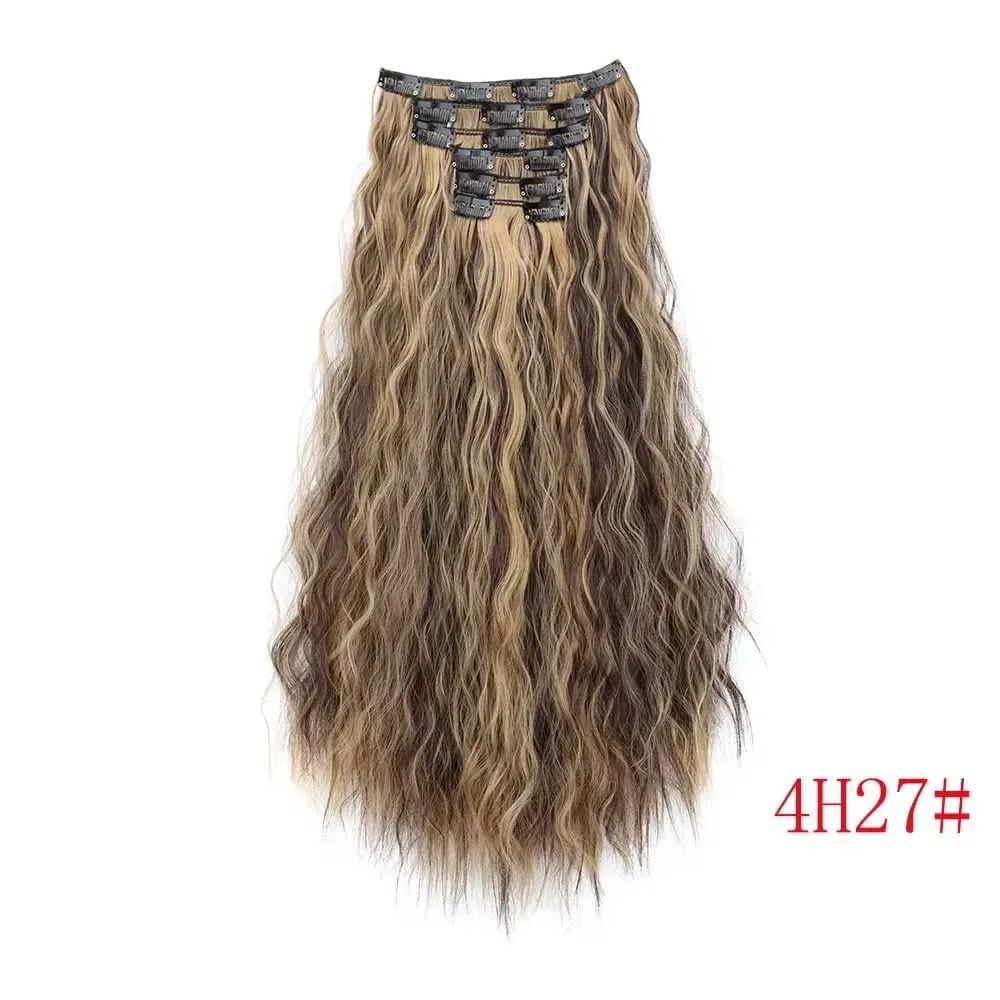 24 Inch Clip In Hair Extensions 6PCS Hair Extensions Long Water Wave Hair Full Head Synthetic Clip On Hairpiece For Women Girls