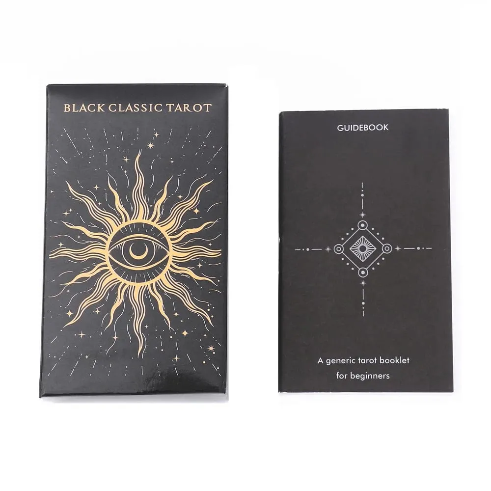 2026 Black Classic Tarot Cards Deck 78pcs Fortune-Telling Game Set with Guidebook for Family Gatherings and Board Games